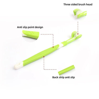 Pet Toothbrush Kit Dental Care Three Heads Dog Toothbrush Finger Toothbrush Teeth Care Dog Cat Cleaning Mouth Dog Toothbrush Kit