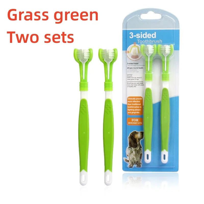 Pet Toothbrush Kit Dental Care Three Heads Dog Toothbrush Finger Toothbrush Teeth Care Dog Cat Cleaning Mouth Dog Toothbrush Kit