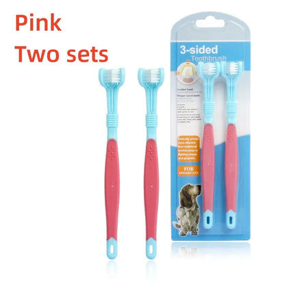 Pet Toothbrush Kit Dental Care Three Heads Dog Toothbrush Finger Toothbrush Teeth Care Dog Cat Cleaning Mouth Dog Toothbrush Kit